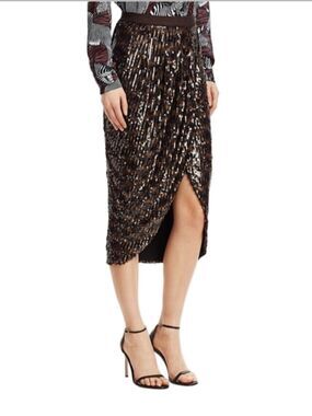 Le Superbe "Take It Easy" Sequin Tulip Skirt - Black/Brown Metallic Midi Sz: 8
